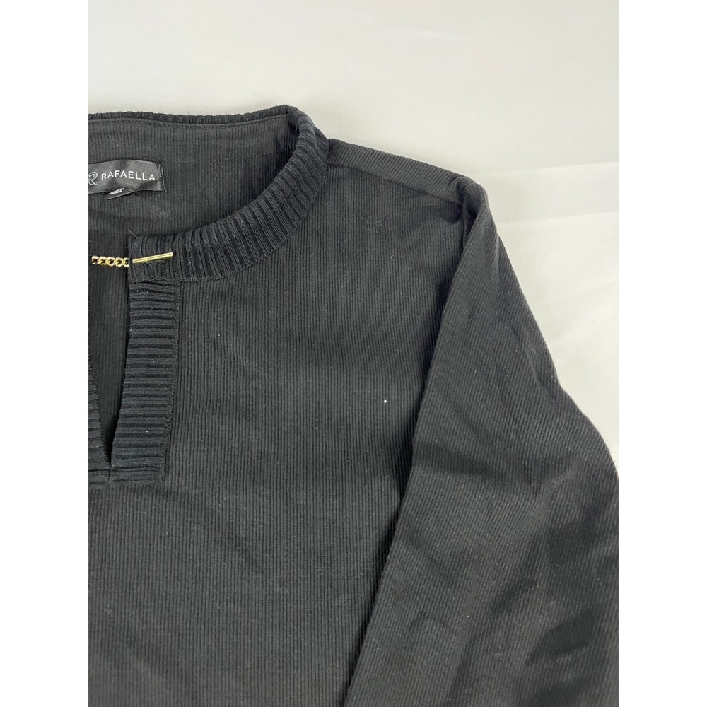 Rafaella Black Ribbed Knit V-Neck Sweater Gold Chain Detail Women's 2X‎ Plus
